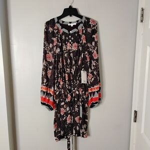 DR2 Black and Pink Floral Long Sleeve Dress